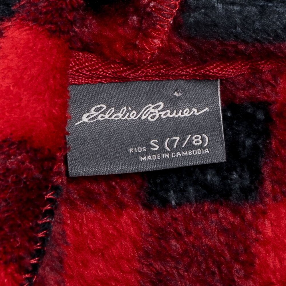 Eddie Bauer Robe S 7 8 Youth Buffalo Plaid Red Black Fleece Boys Christmas Hood - Picture 4 of 5